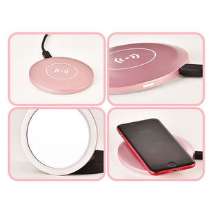 2-In-1 Portable LED Mini Circular Makeup Mirror & Wireless Charger-Inougate