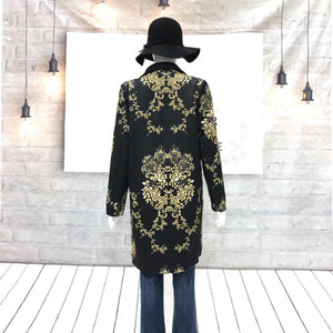 Women Retro Black Floral Cardigan Printed Coat-Inougate