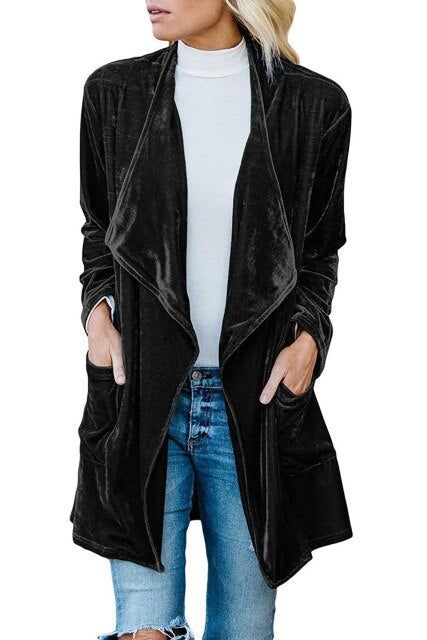 2019 Women Vintage Long Sleeve Velvet Cardigan Outwear-Inougate